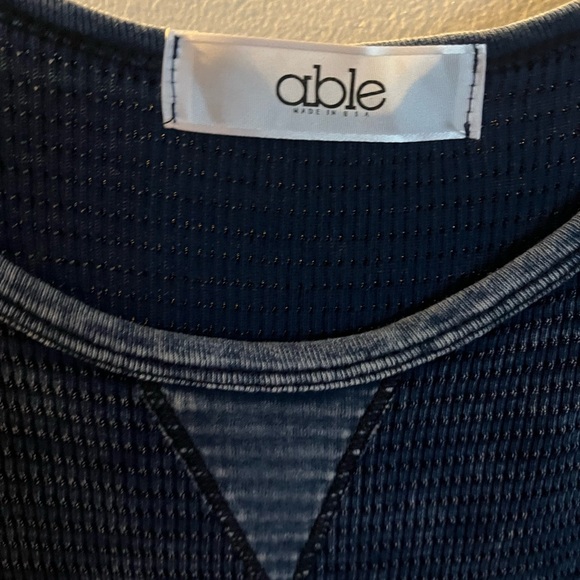 Navy Blue  boho Henley Women's Top with bell sleeves and button design - Picture 4 of 4